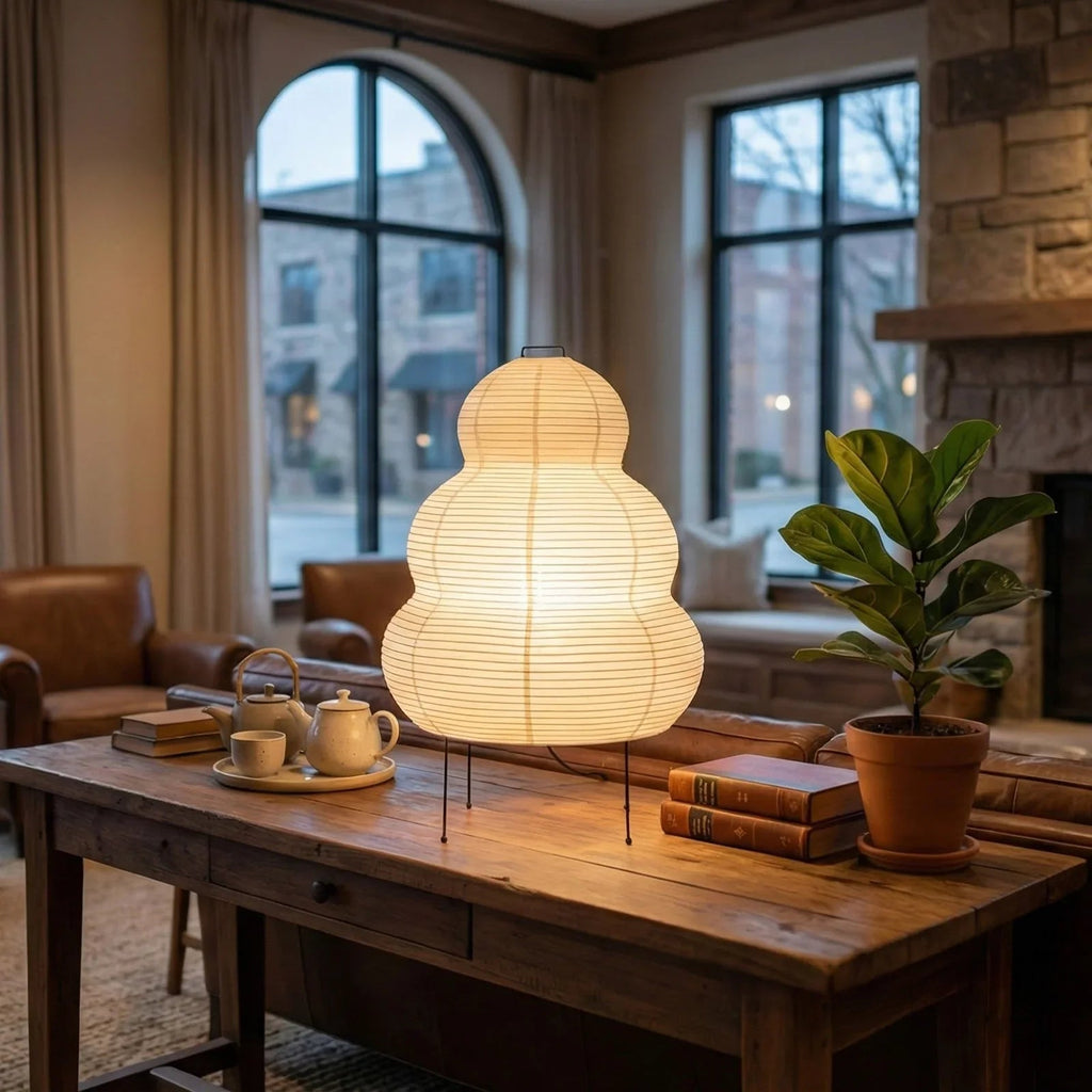 Akari Table Lamp – Mulberry Paper and Black Iron – Soft Light, E27 (ES), Ø 40cm (15.7")