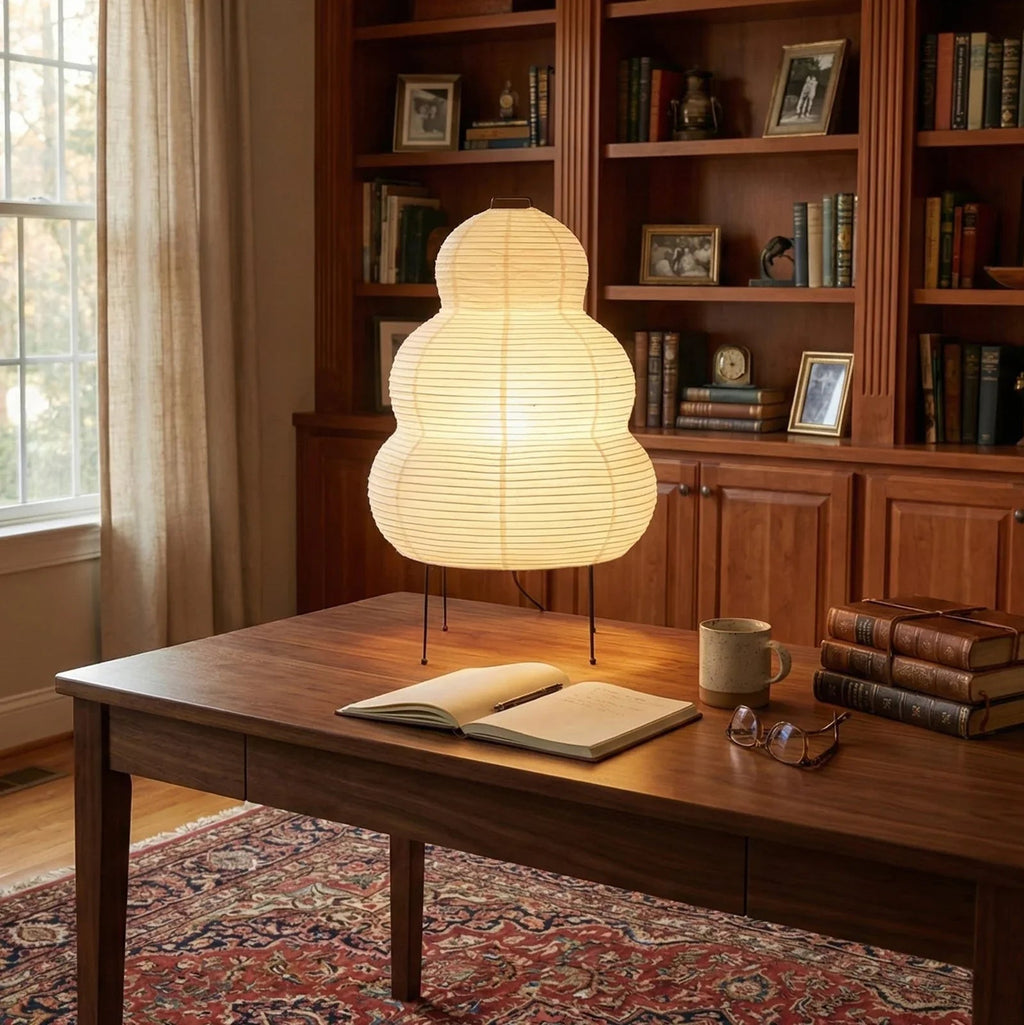 Akari Table Lamp – Mulberry Paper and Black Iron – Soft Light, E27 (ES), Ø 40cm (15.7")