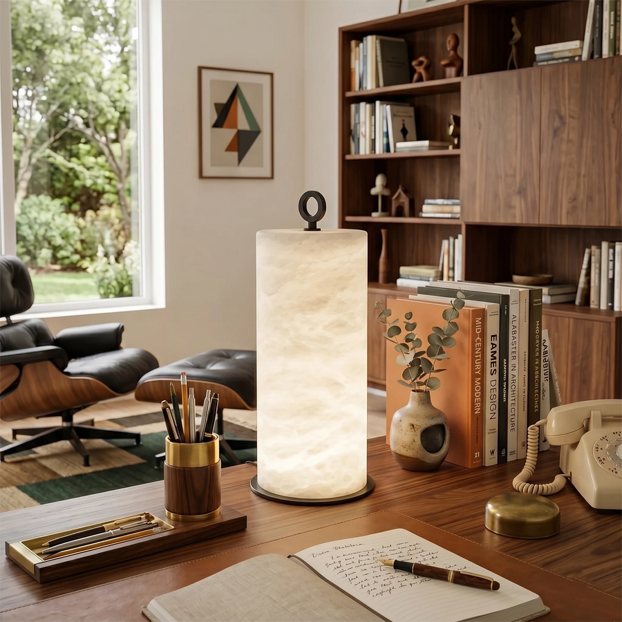 Alabastrine Alabaster Table Lamp – Natural White – Soft Light, E27 (ES), Ø 15cm (5.9")