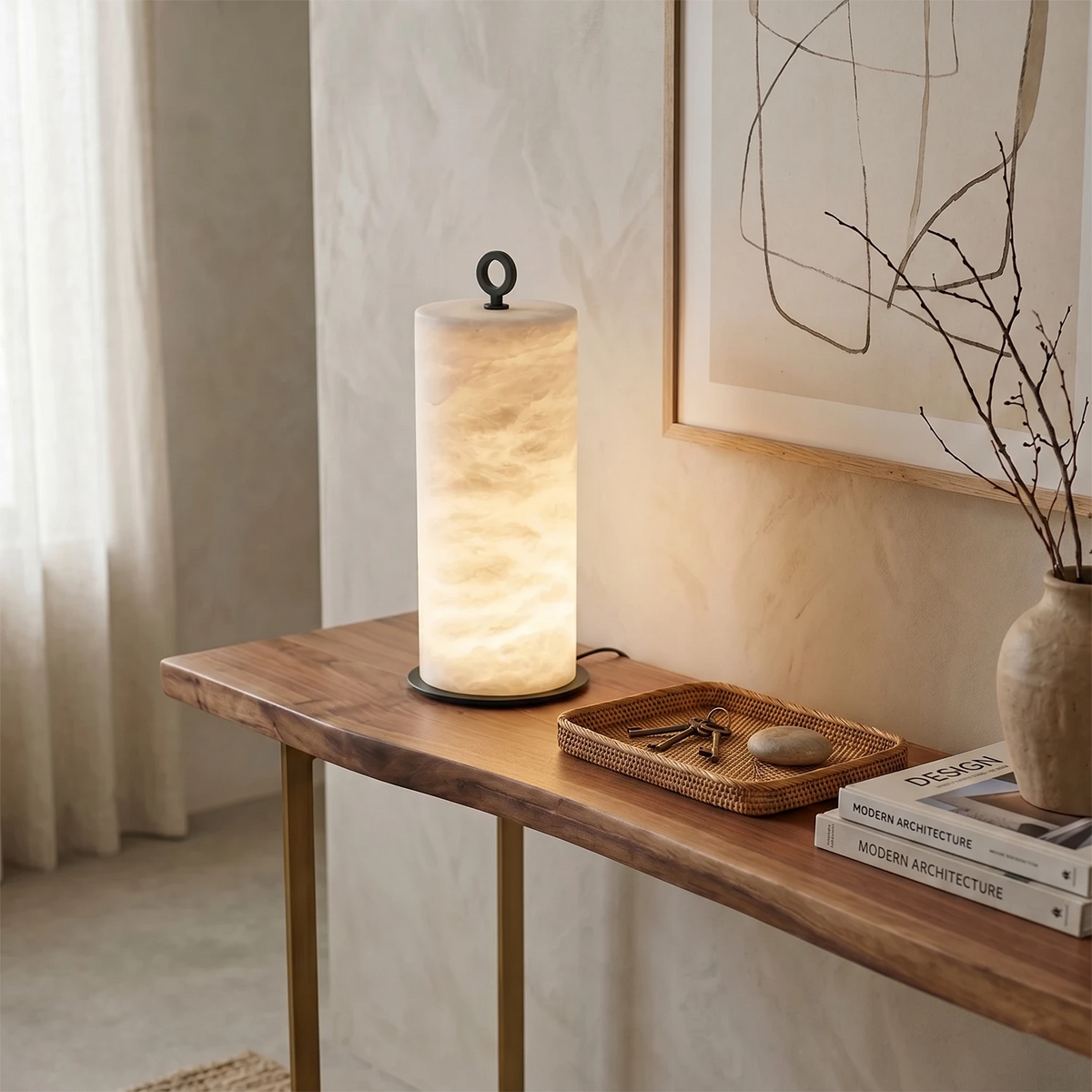 Alabastrine Table Lamp – Natural White Alabaster – Soft Light, E27 (ES), Ø 15cm (5.9")