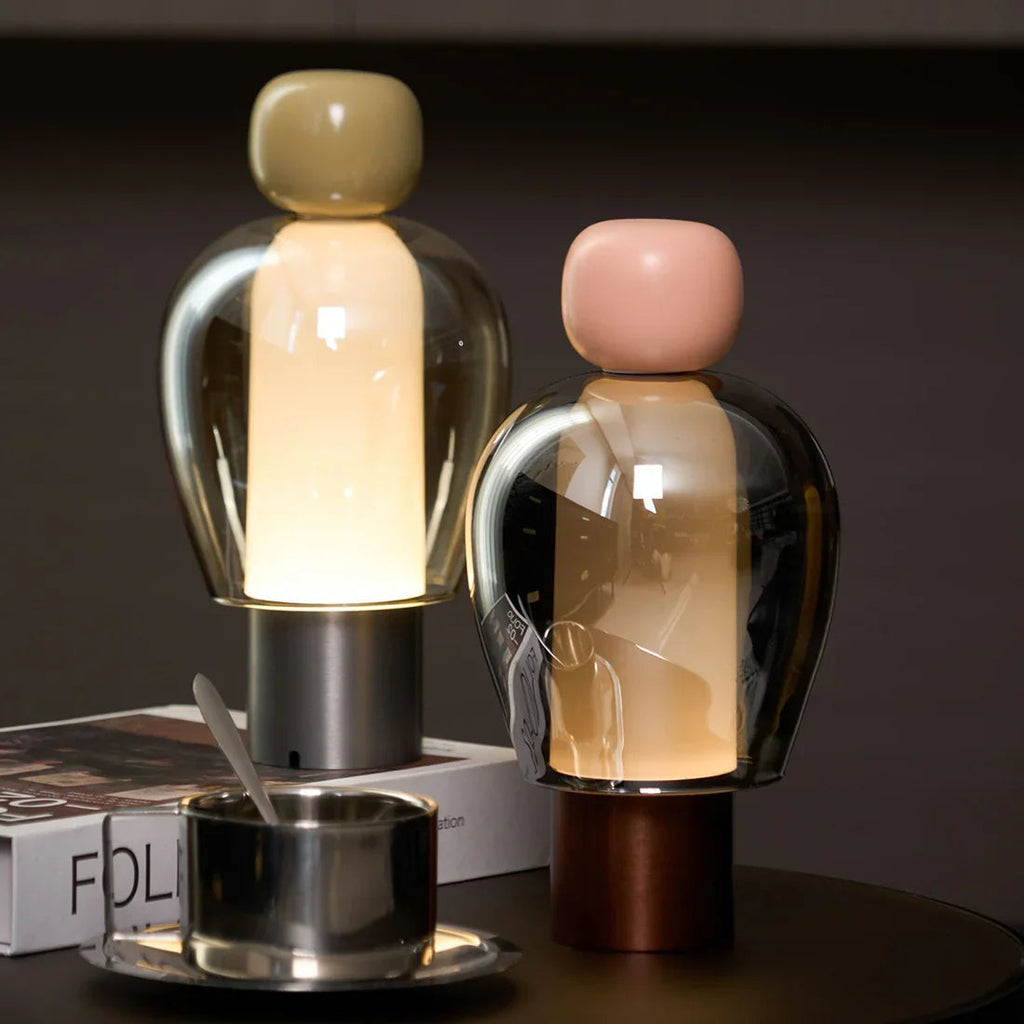 Amber Table Lamp – Blue Blown Glass – Sculptural Design, Integrated LED, Ø 12cm (4.7")