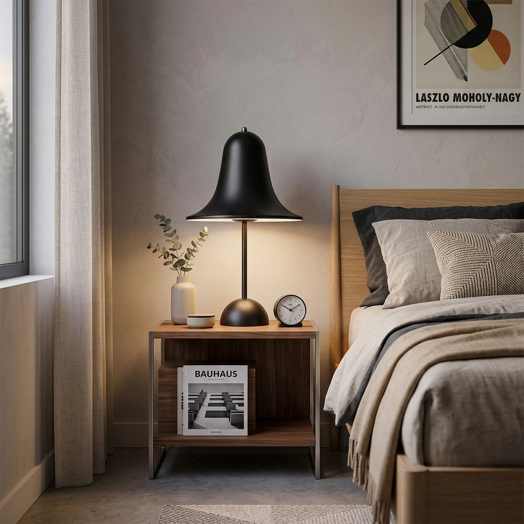 Bell Cordless Table Lamp – Matt Black Lacquered Steel – Scandinavian Design, dimmable, Ø 18cm, H 30cm (7.1" × 11.8")