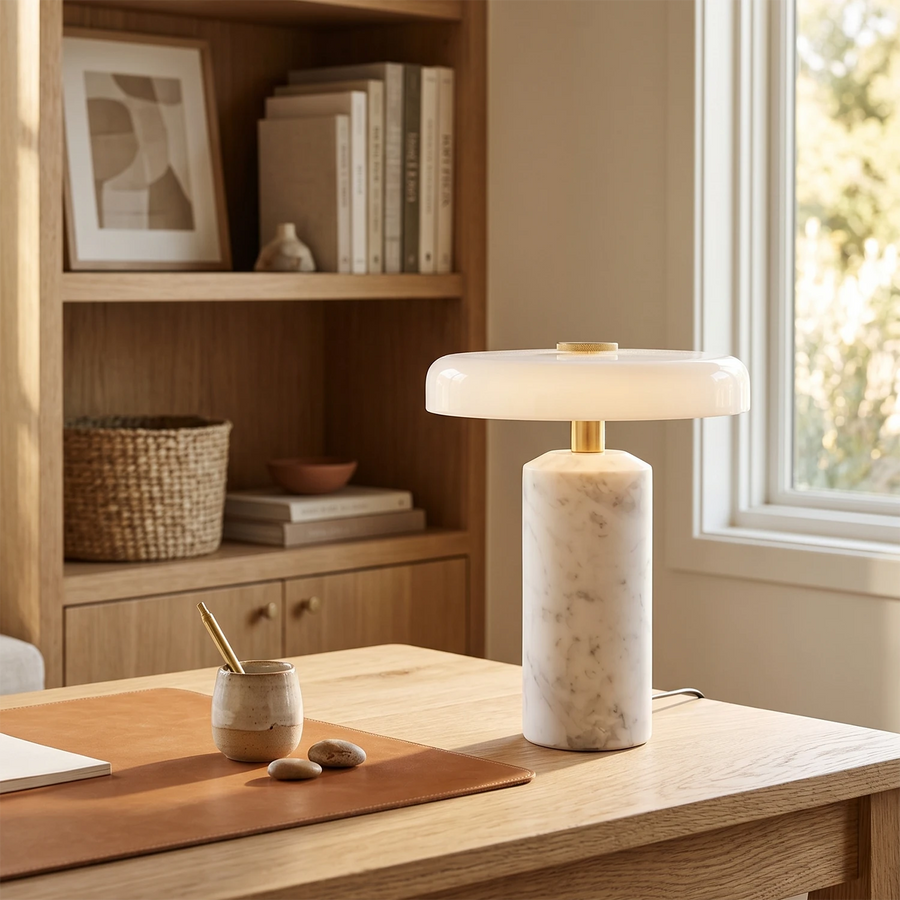 Calypso Marble Table Lamp – Brushed Brass – Organic Design, Integrated LED, Ø 17cm (6.7")