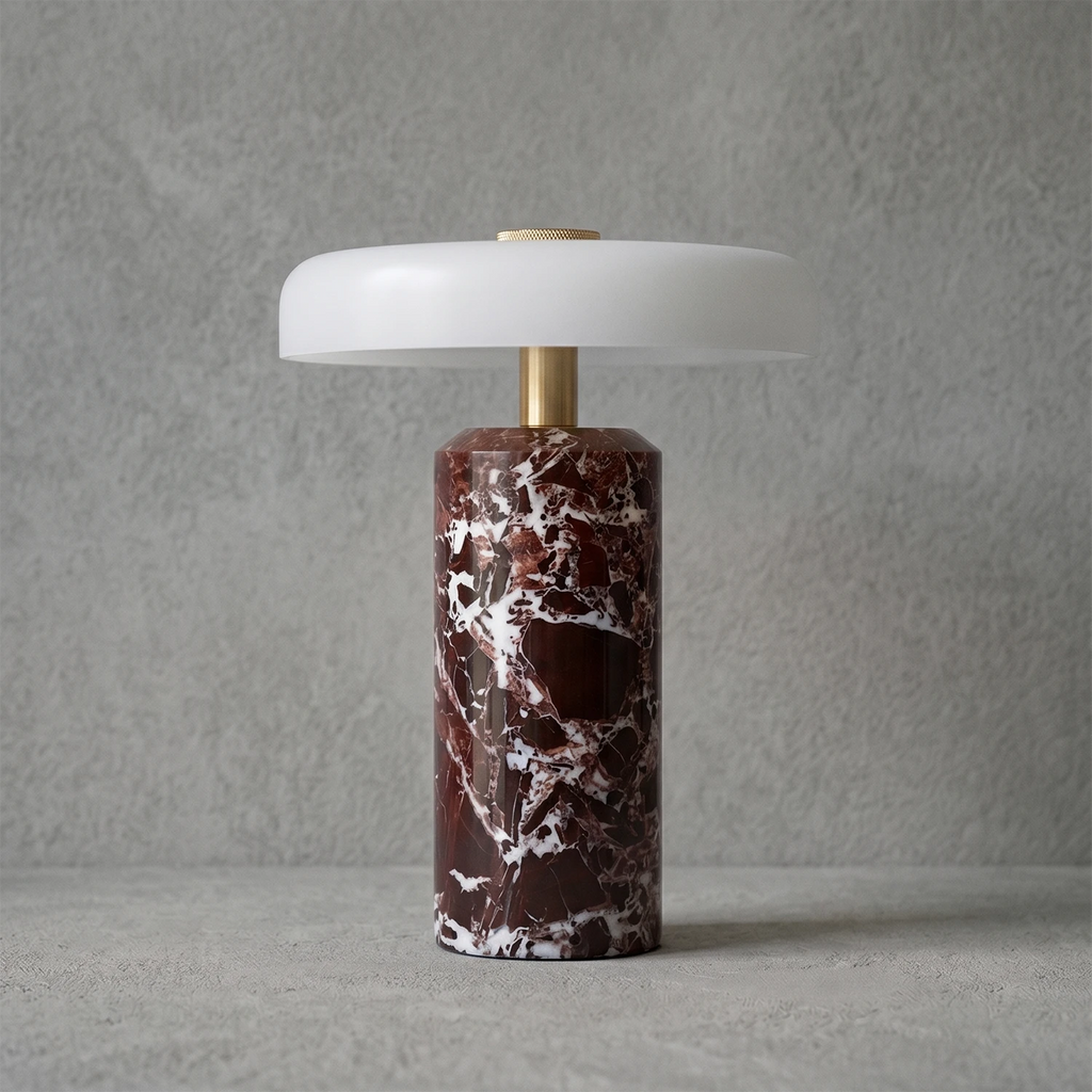 Calypso Table Lamp – White Marble and Brushed Brass – Organic Design, Integrated LED, Ø 17cm (6.7")