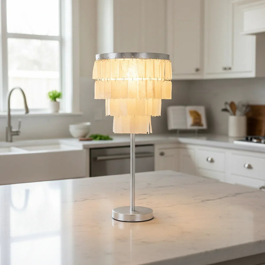 Cascade Table Lamp – Natural Shell, Silver Finish – Diffused Light, E27 (ES), Ø 25cm (9.8")