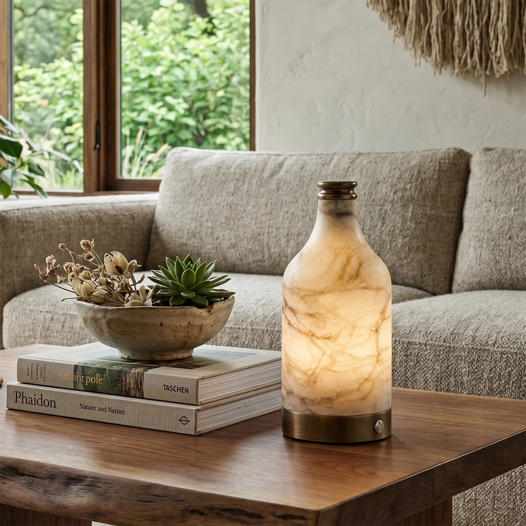 Cordless Table Lamp – Natural Alabaster – Soft Light, USB Rechargeable, Ø 11cm (4.3")