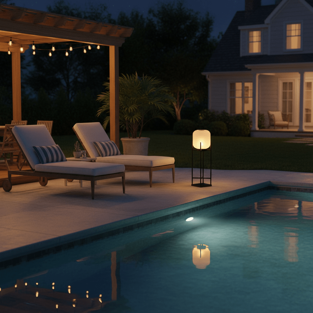 Lantern solar outdoor floor lamp in black with frosted white shade — image 5