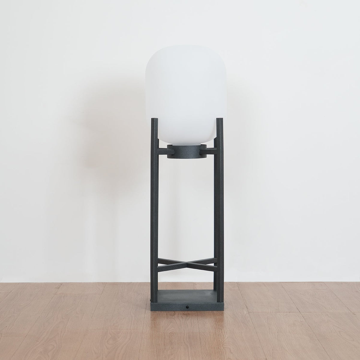 Lantern solar outdoor floor lamp in black with frosted white shade — image 41