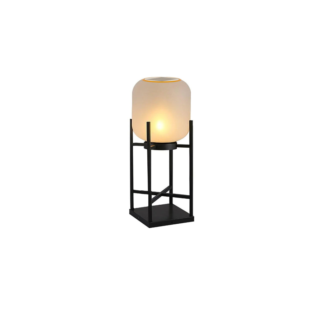 Lantern solar outdoor floor lamp in black with frosted white shade — image 37