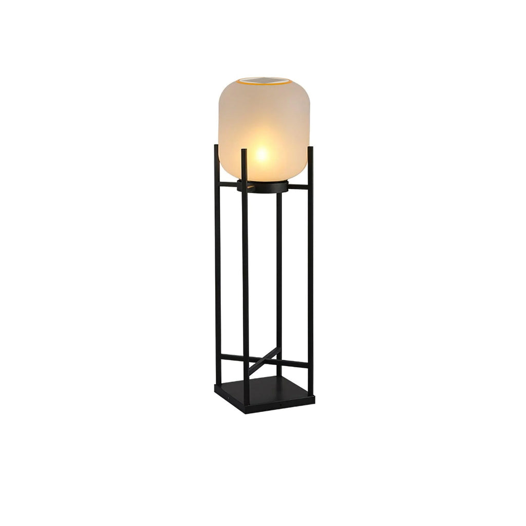 Lantern solar outdoor floor lamp in black with frosted white shade — image 39