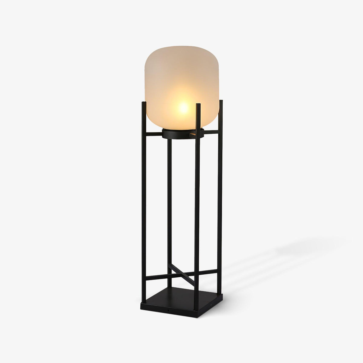 Lantern solar outdoor floor lamp in black with frosted white shade — image 30