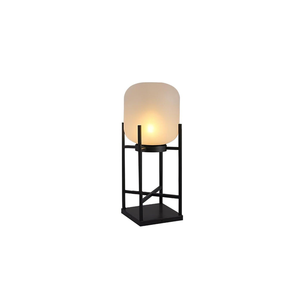 Lantern solar outdoor floor lamp in black with frosted white shade — image 34