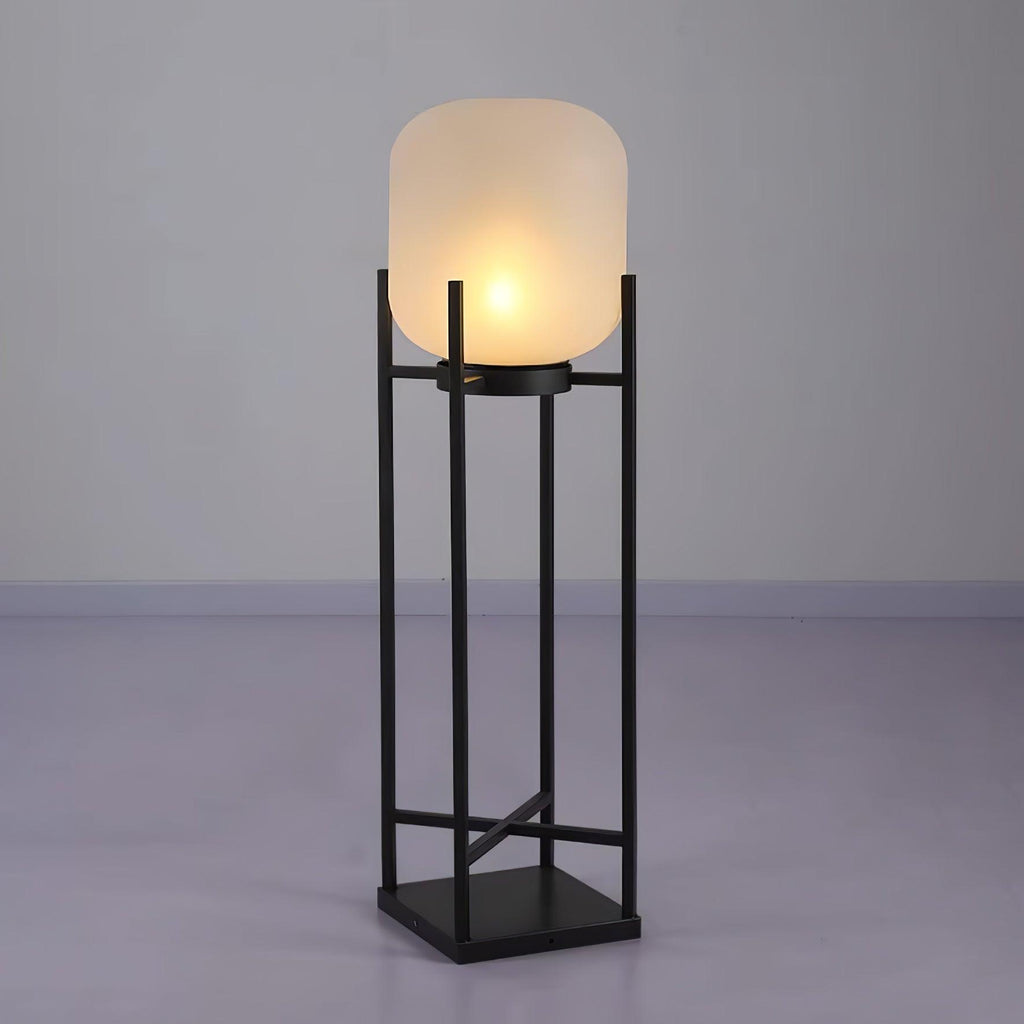 Lantern solar outdoor floor lamp in black with frosted white shade — image 32
