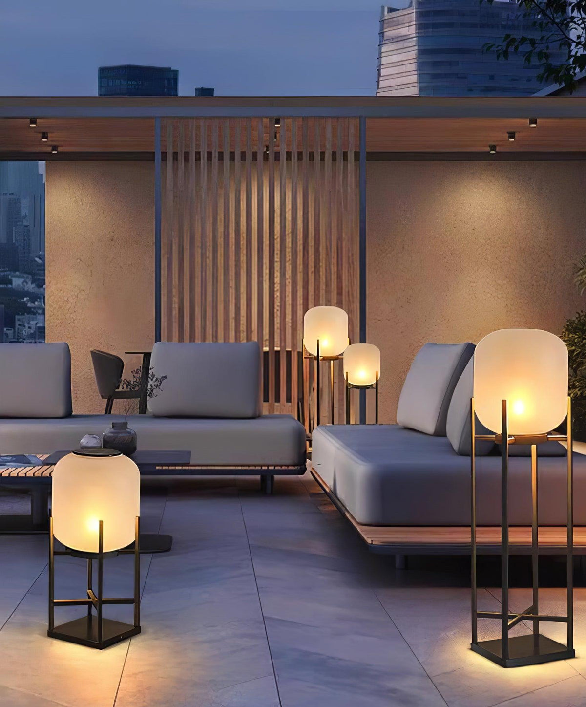 Lantern solar outdoor floor lamp in black with frosted white shade — image 11