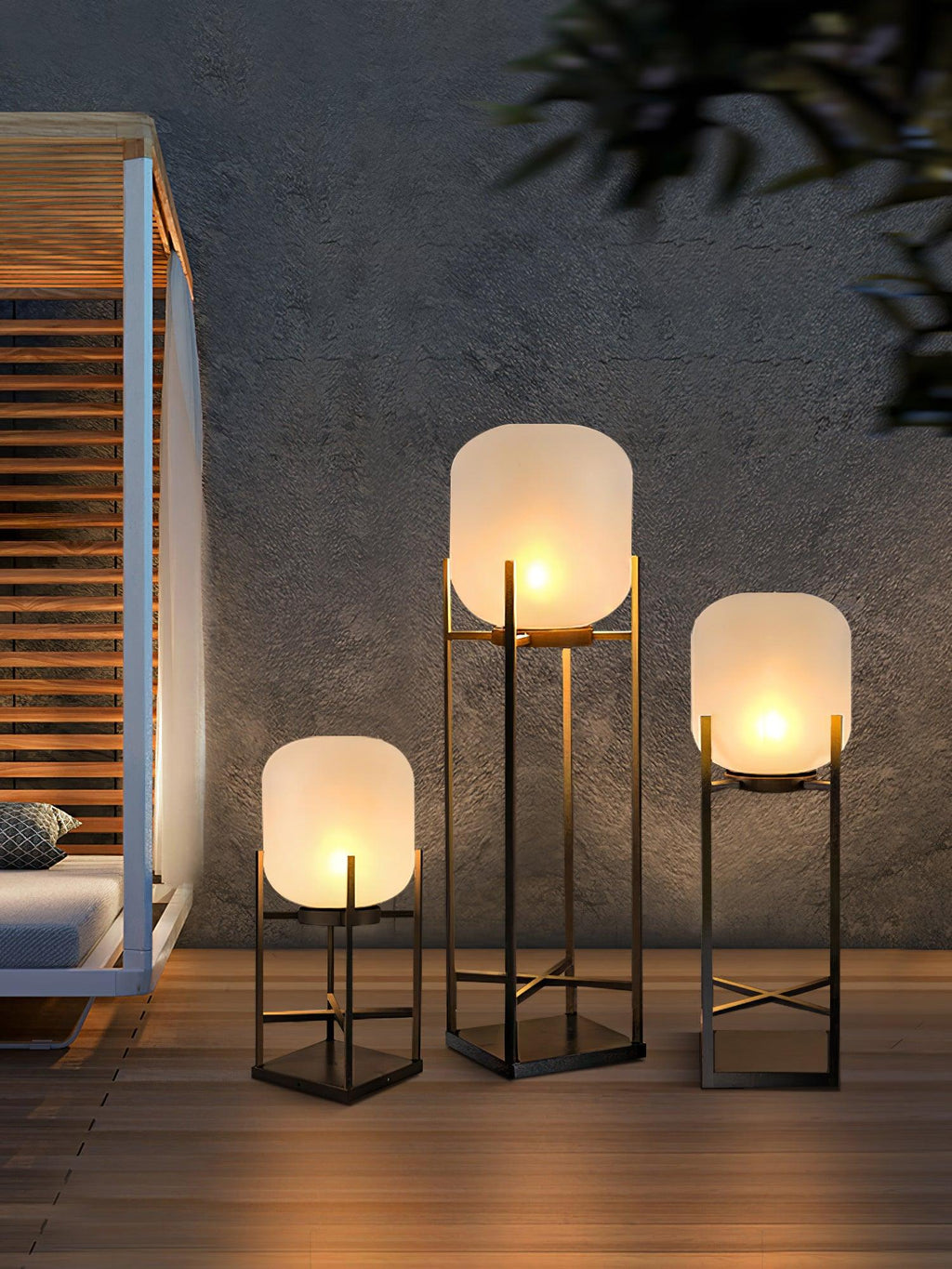 Lantern solar outdoor floor lamp in black with frosted white shade — image 10
