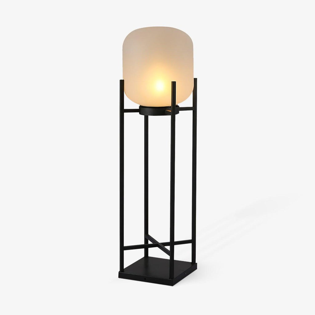 Lantern solar outdoor floor lamp in black with frosted white shade — image 1
