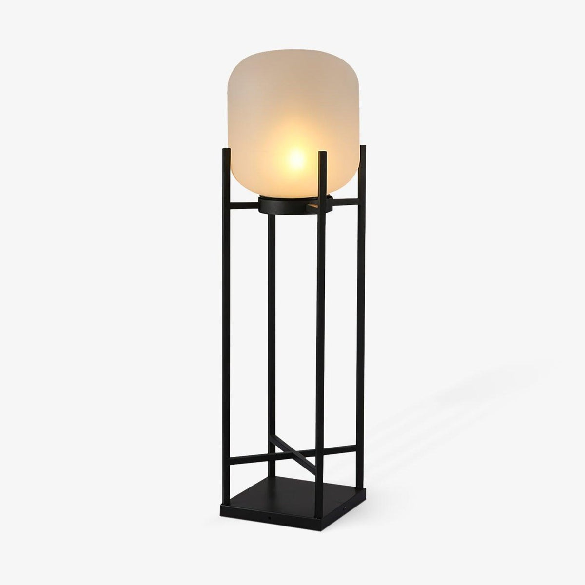 Lantern solar outdoor floor lamp in black with frosted white shade — image 1