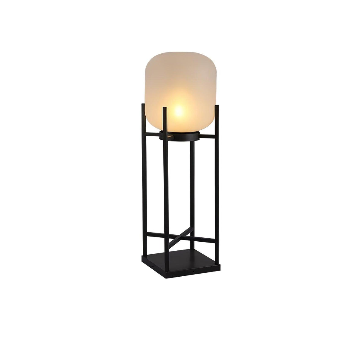 Lantern solar outdoor floor lamp in black with frosted white shade — image 35