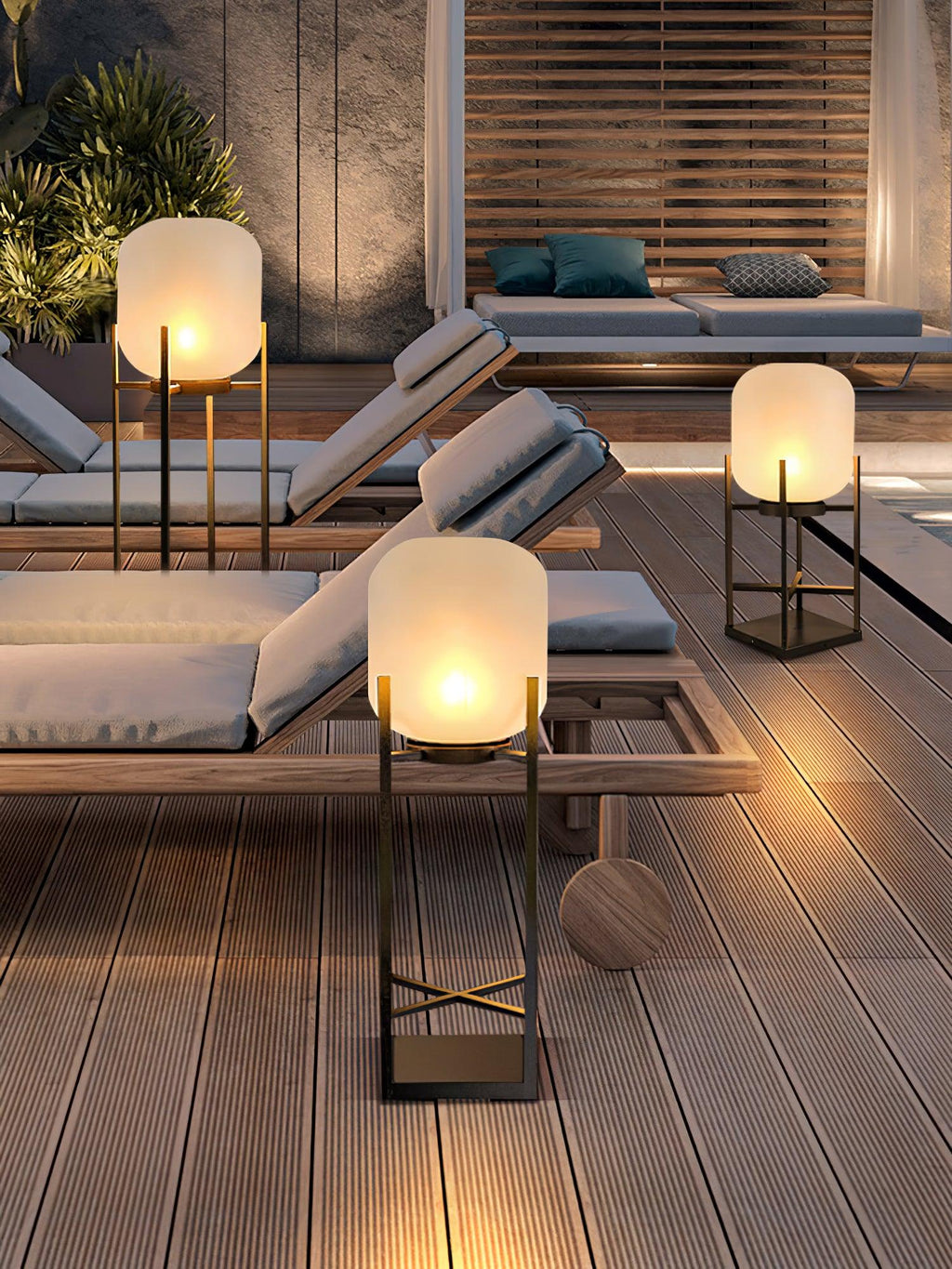 Lantern solar outdoor floor lamp in black with frosted white shade — image 29