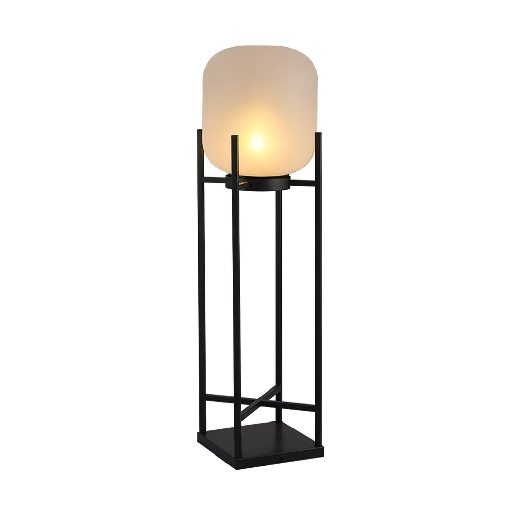 Lantern solar outdoor floor lamp in black with frosted white shade — image 28