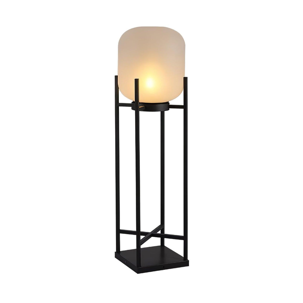 Lantern solar outdoor floor lamp in black with frosted white shade — image 28