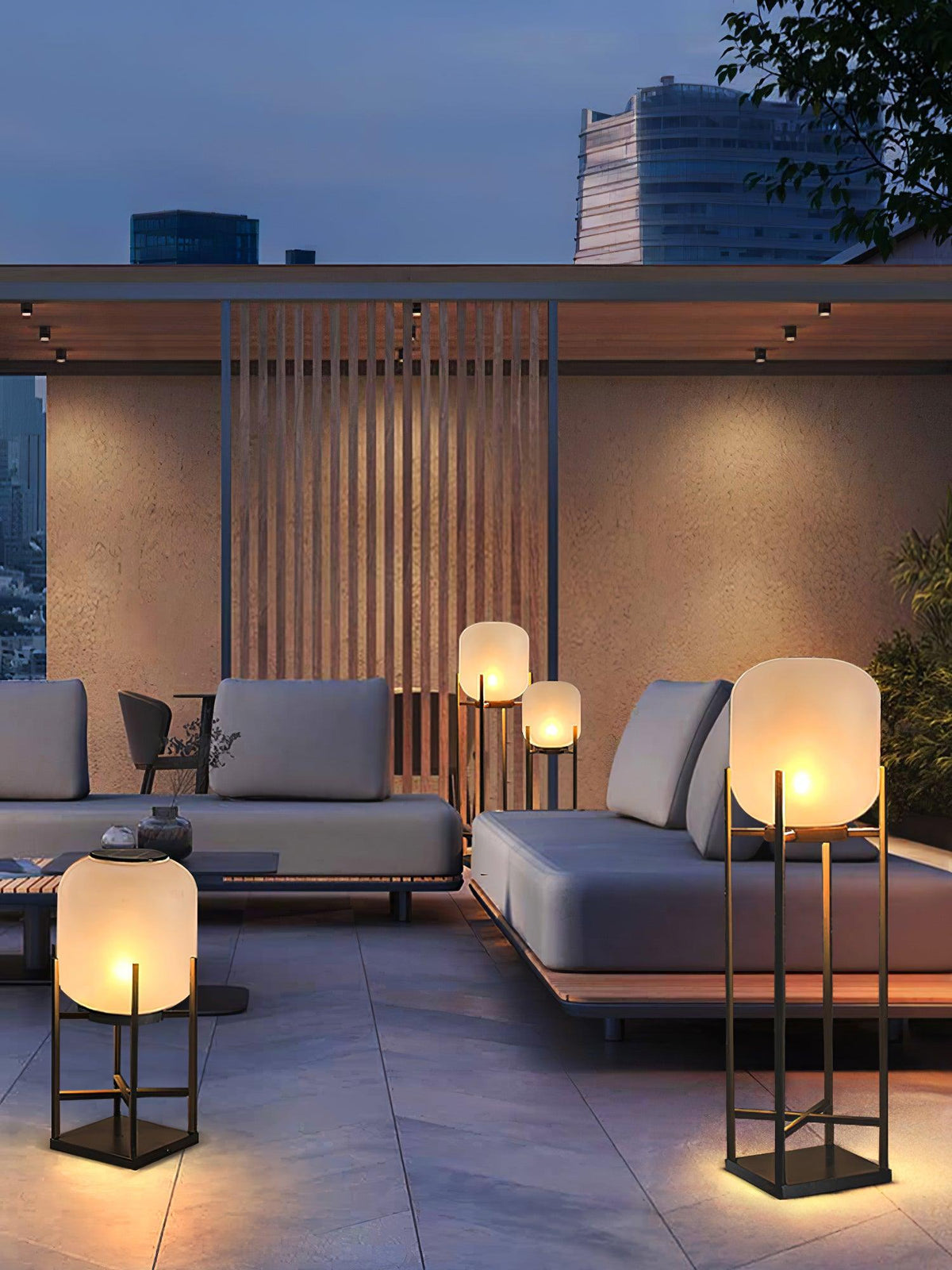 Lantern solar outdoor floor lamp in black with frosted white shade — image 25