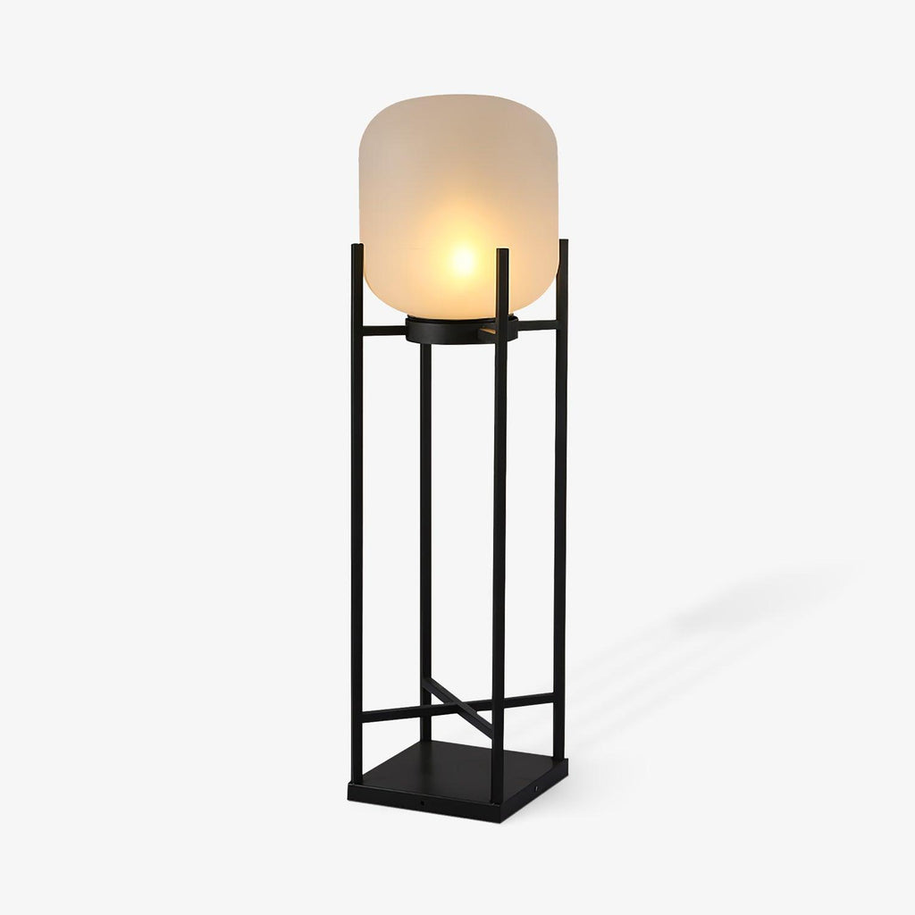 Lantern solar outdoor floor lamp in black with frosted white shade — image 44