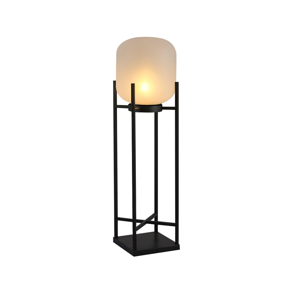 Lantern solar outdoor floor lamp in black with frosted white shade — image 36