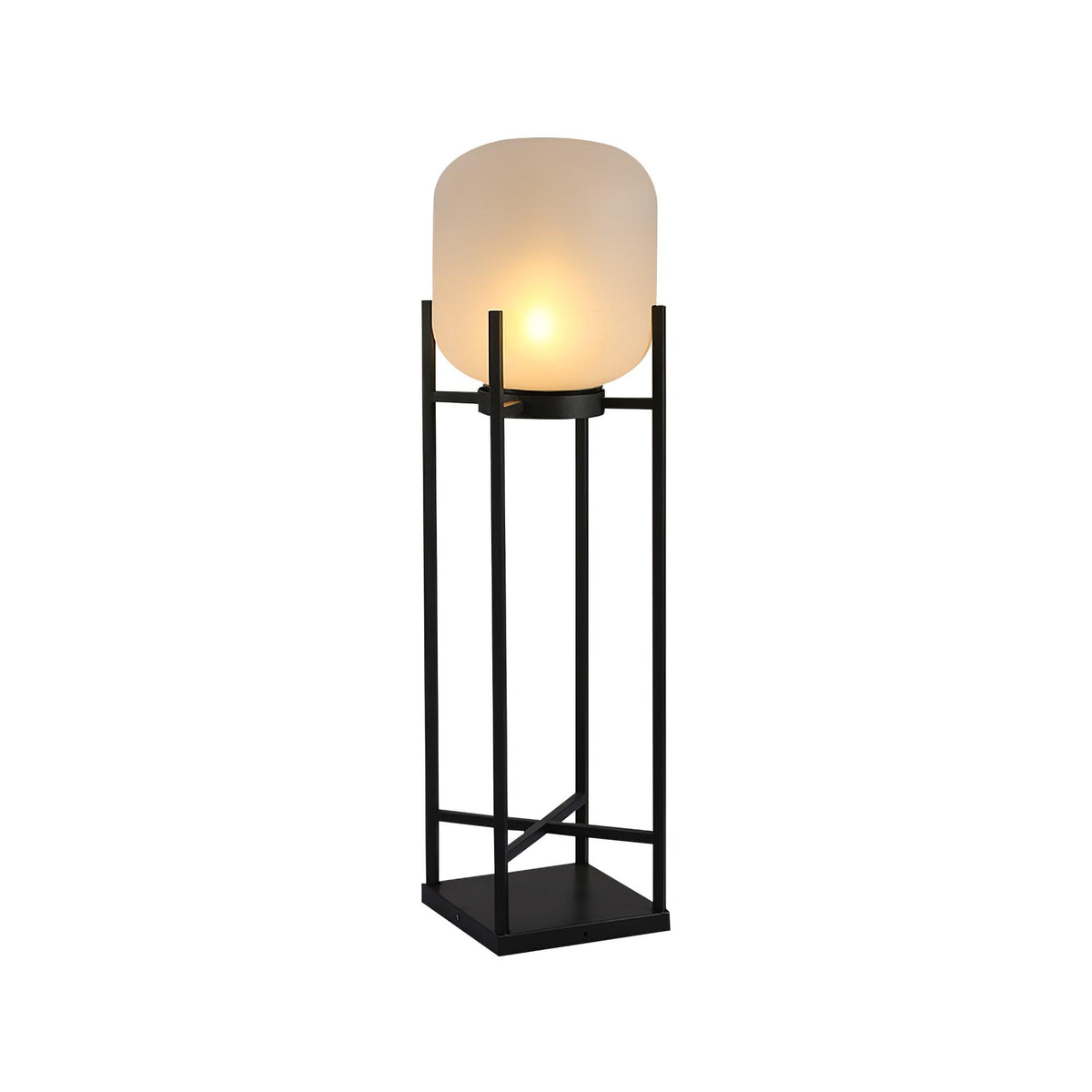 Lantern solar outdoor floor lamp in black with frosted white shade — image 36