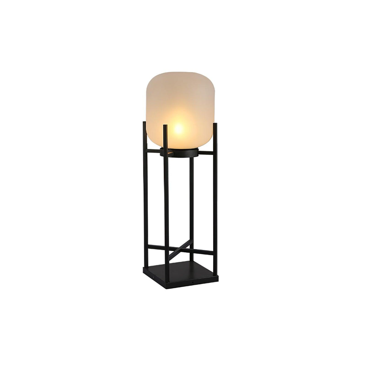 Lantern solar outdoor floor lamp in black with frosted white shade — image 33