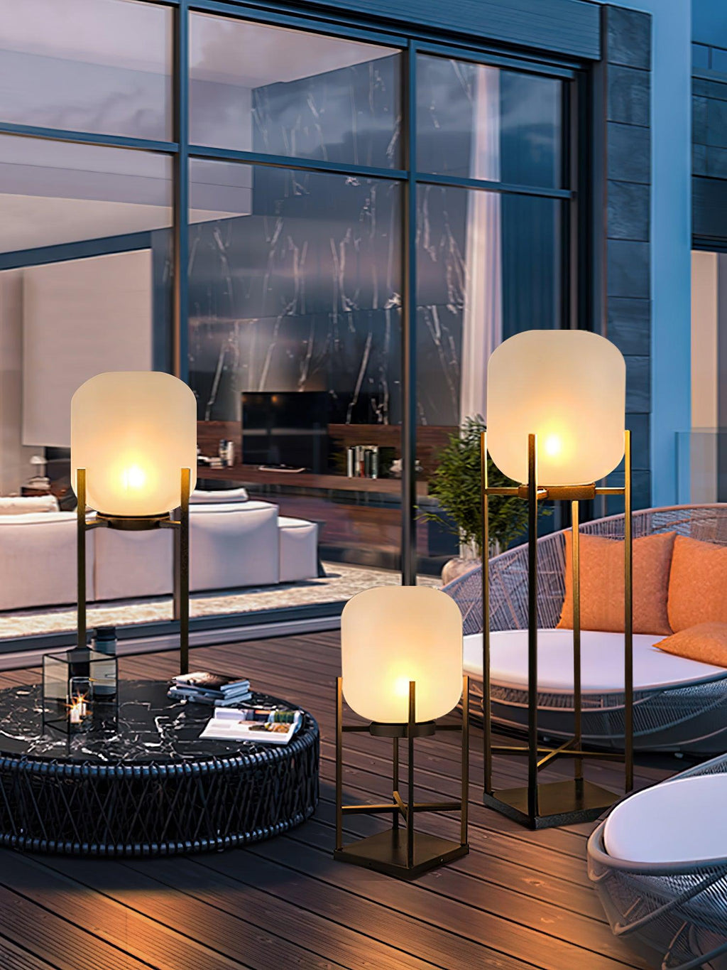 Lantern solar outdoor floor lamp in black with frosted white shade — image 14