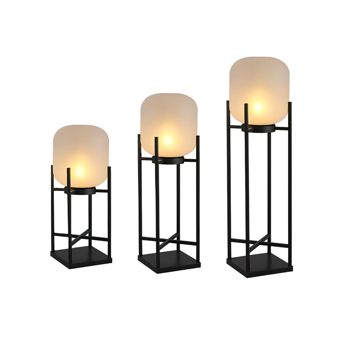 Lantern solar outdoor floor lamp in black with frosted white shade — image 31