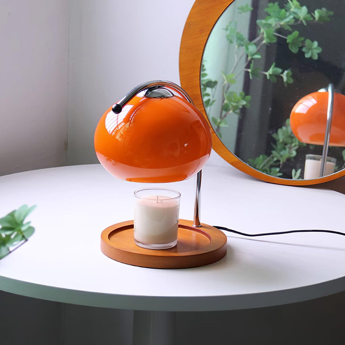 Candle Warmer Lamp – Wood and Metal Table Lamp With Adjustable Arm