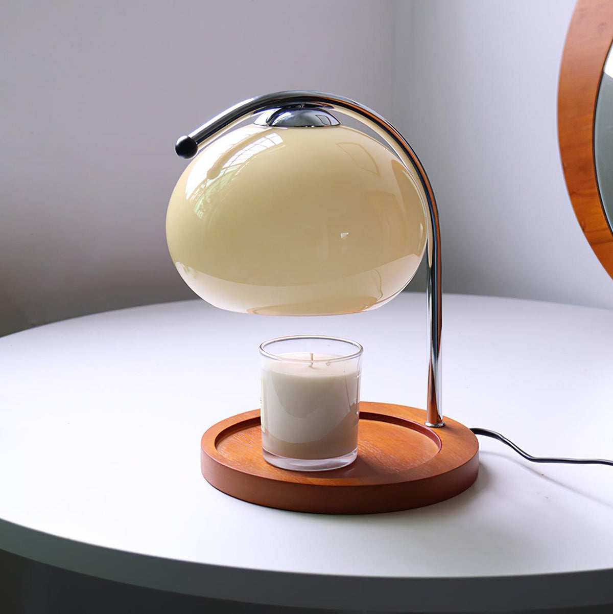 Candle Warmer Lamp – Wood and Metal Table Lamp With Adjustable Arm