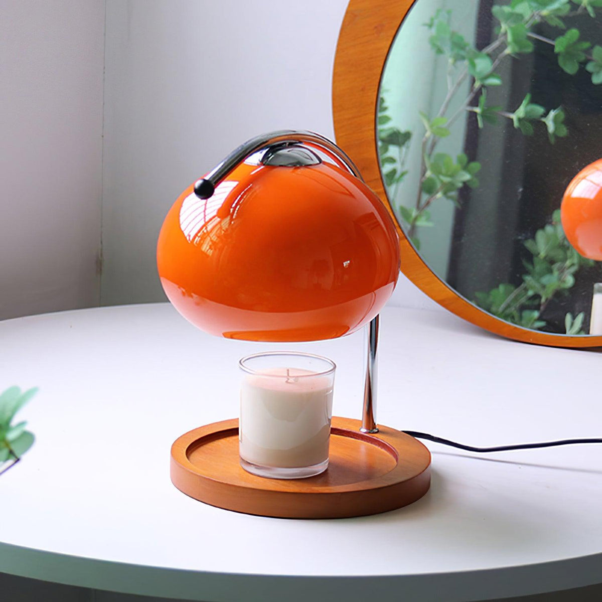 Candle Warmer Lamp – Wood and Metal Table Lamp With Adjustable Arm