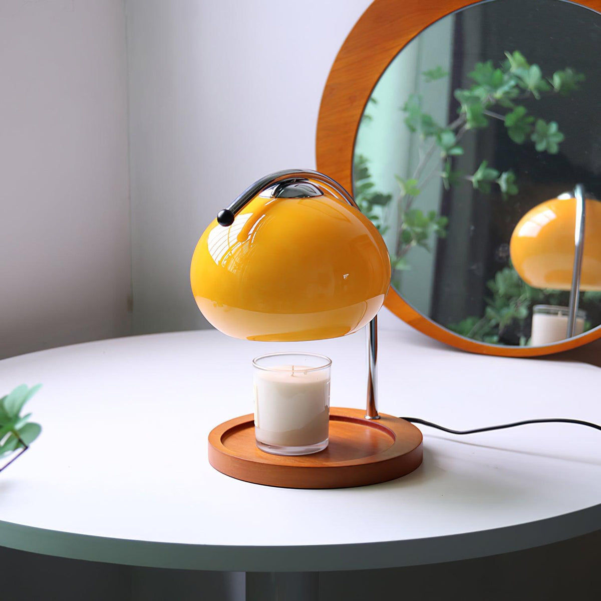 Candle Warmer Lamp – Wood and Metal Table Lamp With Adjustable Arm