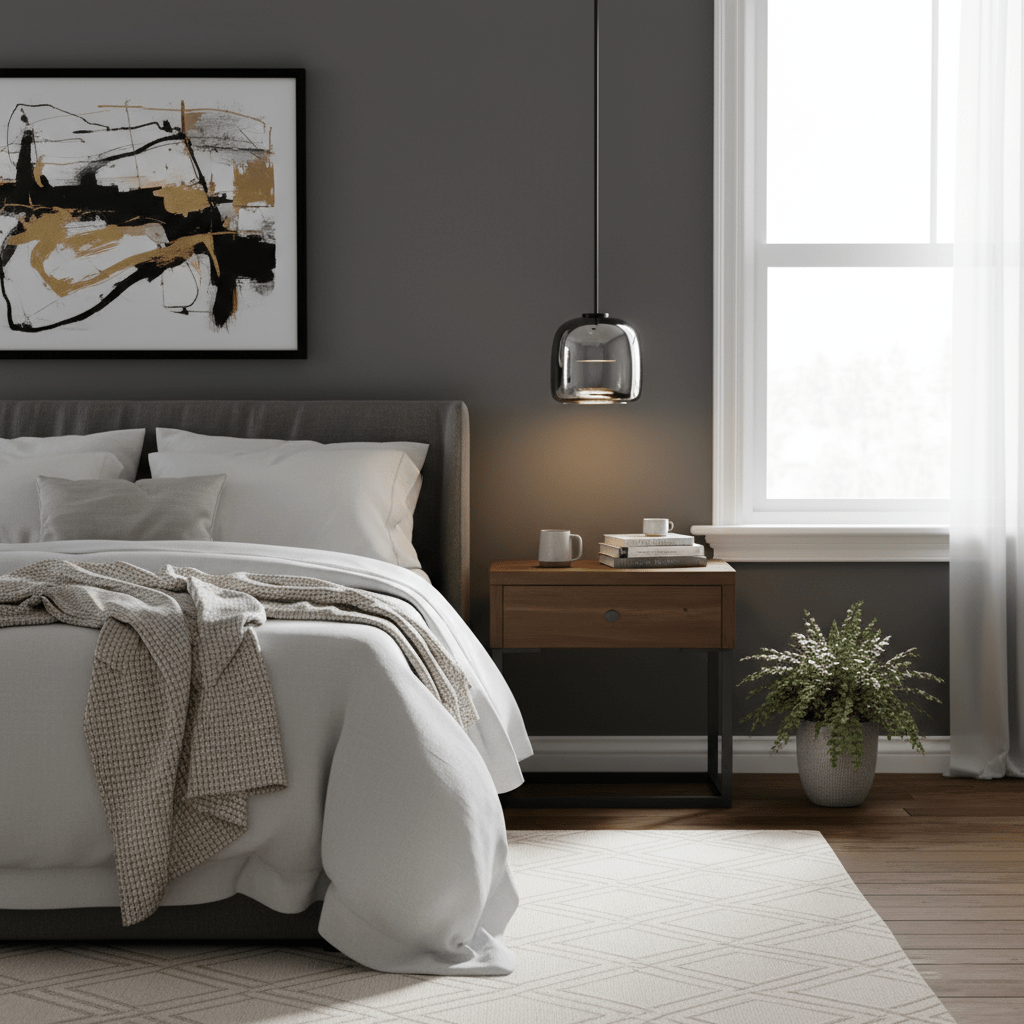 Smoked Glass Dome Pendant Light – Matt Black or Gold Stem