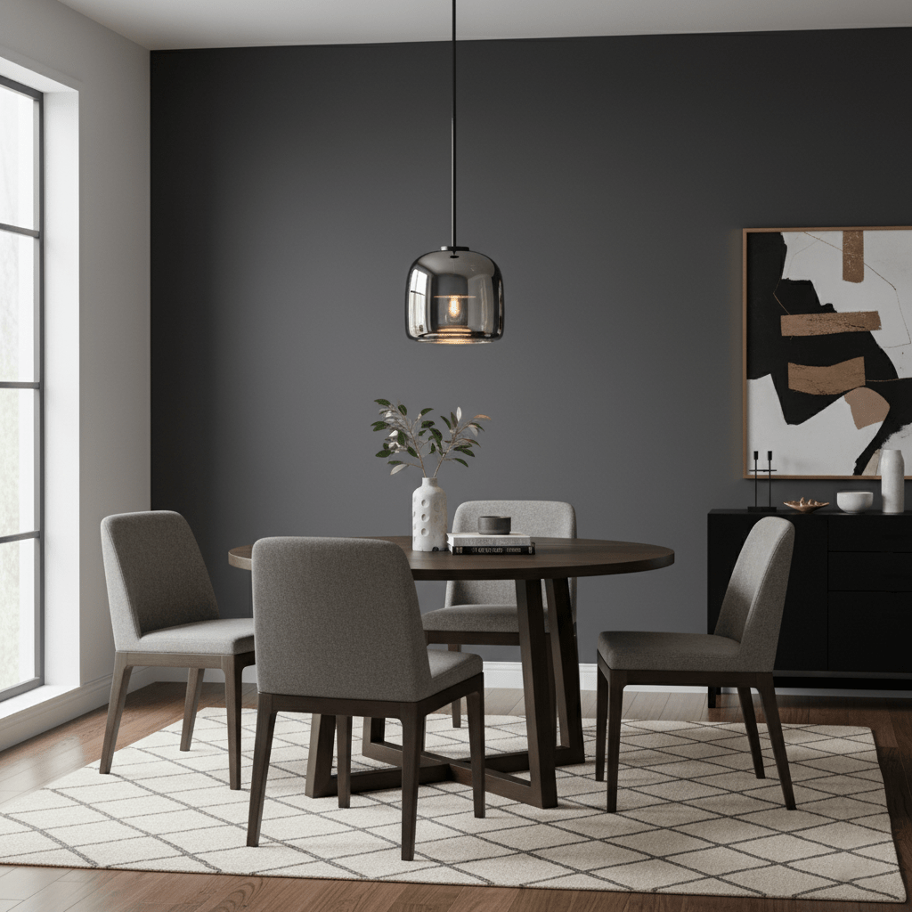 Smoked Glass Dome Pendant Light – Matt Black or Gold Stem