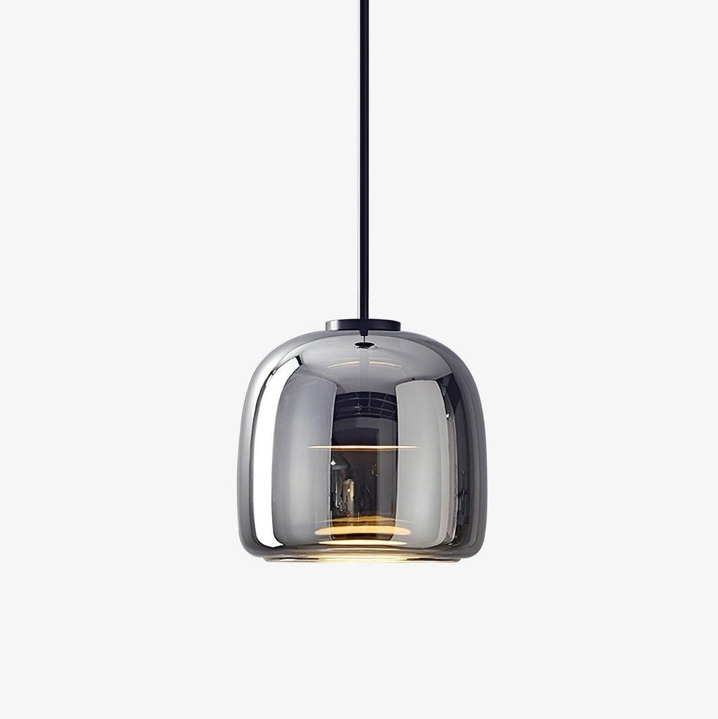 Smoked Glass Dome Pendant Light – Matt Black or Gold Stem