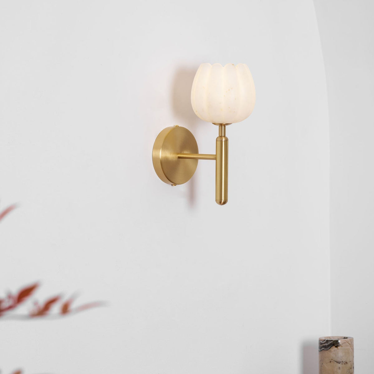 Textured Tulip Shade Wall Light – Round Metal Backplate – view 36