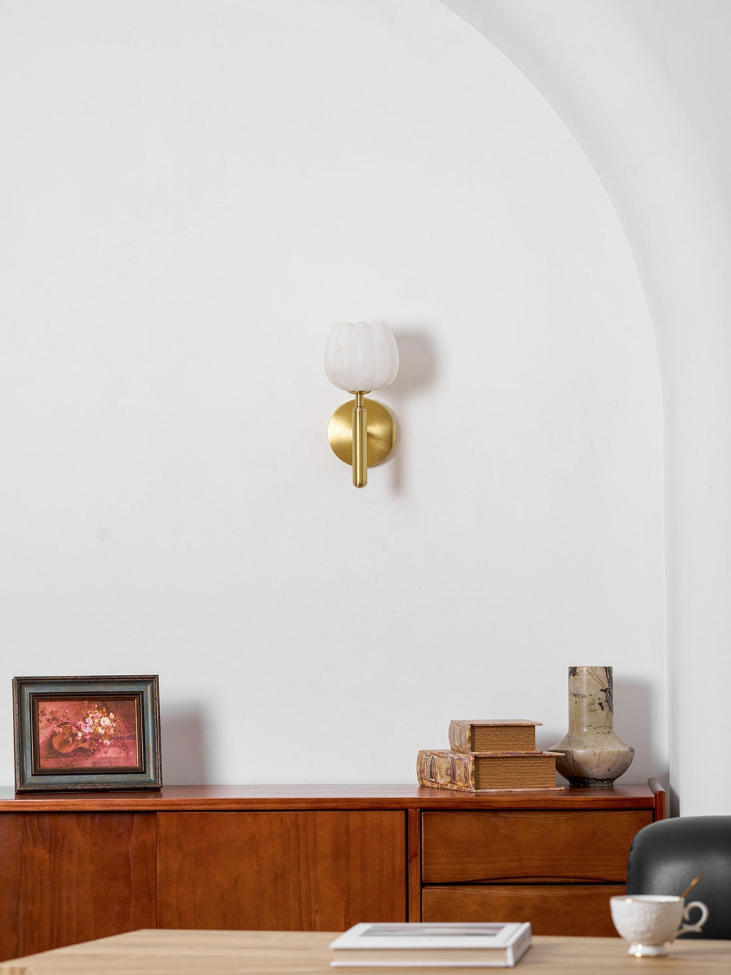 Textured Tulip Shade Wall Light – Round Metal Backplate – view 37