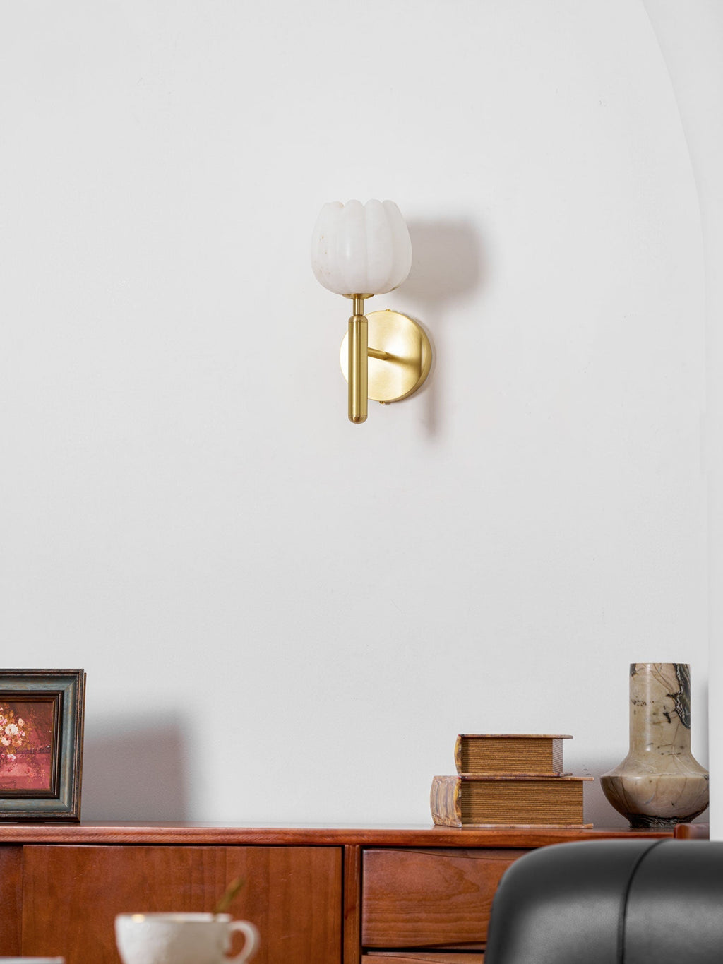 Textured Tulip Shade Wall Light – Round Metal Backplate – view 38