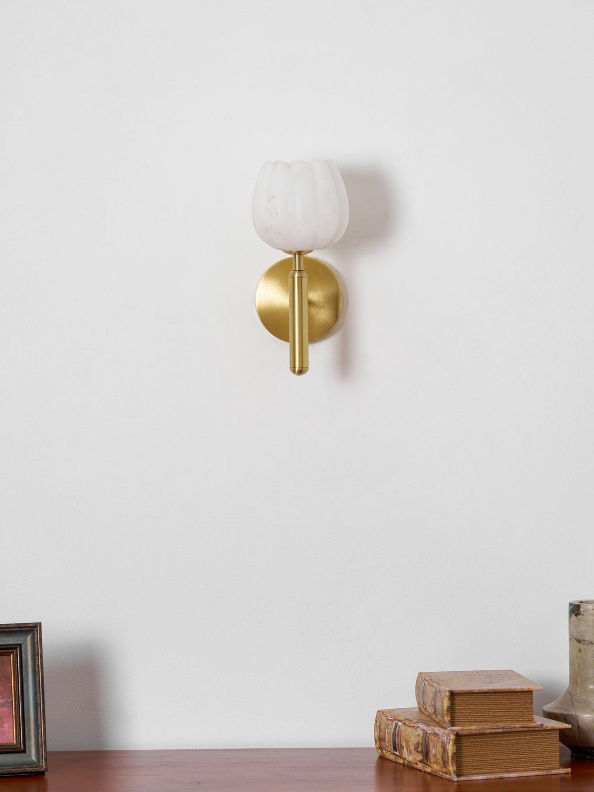 Textured Tulip Shade Wall Light – Round Metal Backplate – view 39