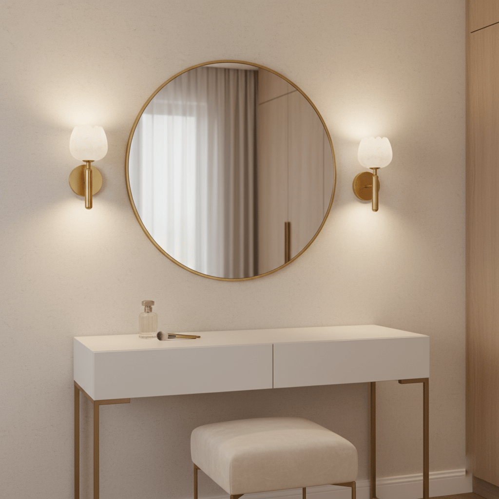 Textured Tulip Shade Wall Light – Round Metal Backplate