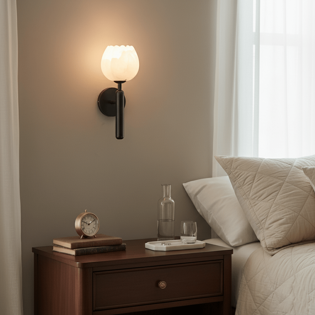 Textured Tulip Shade Wall Light – Round Metal Backplate