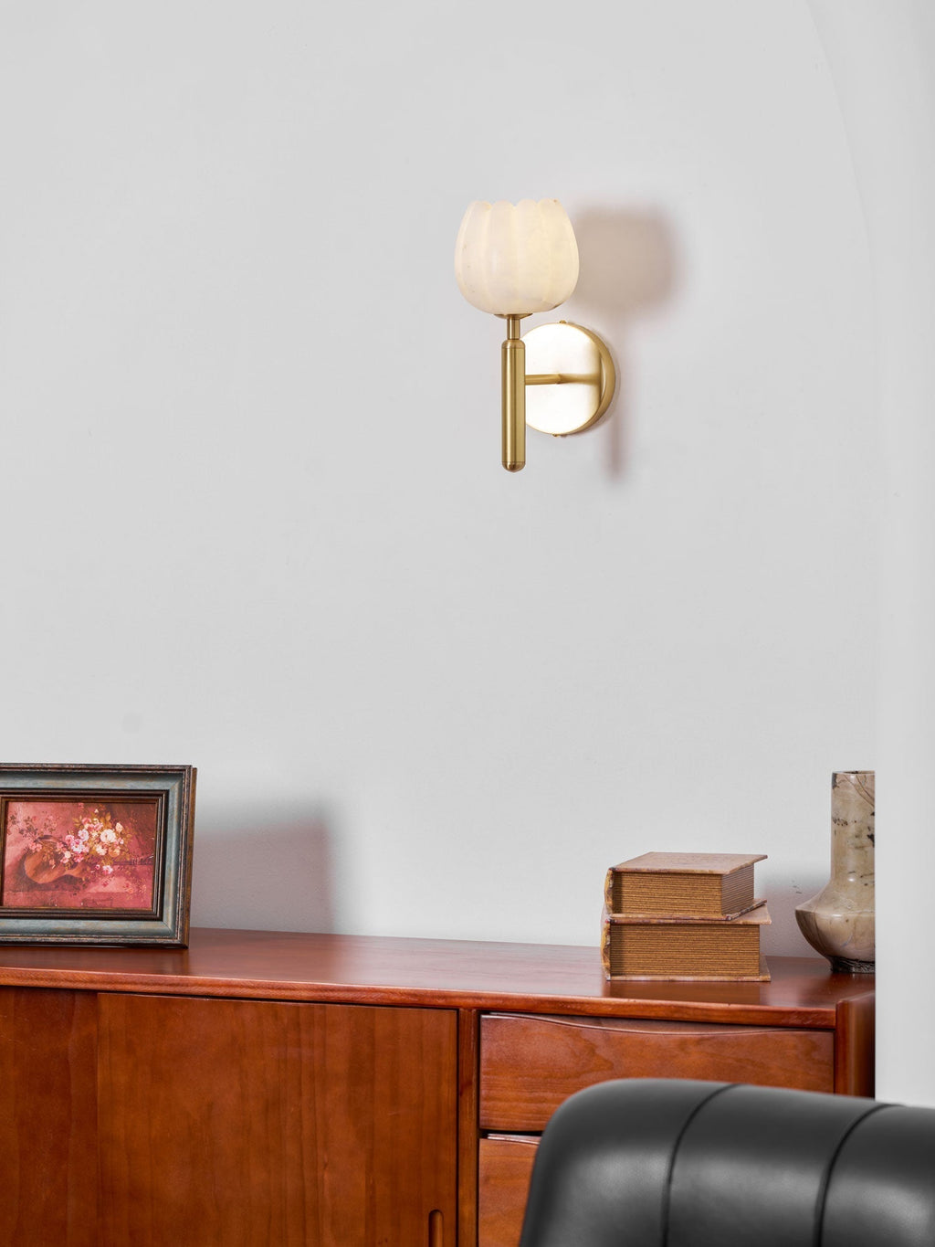 Textured Tulip Shade Wall Light – Round Metal Backplate – view 47