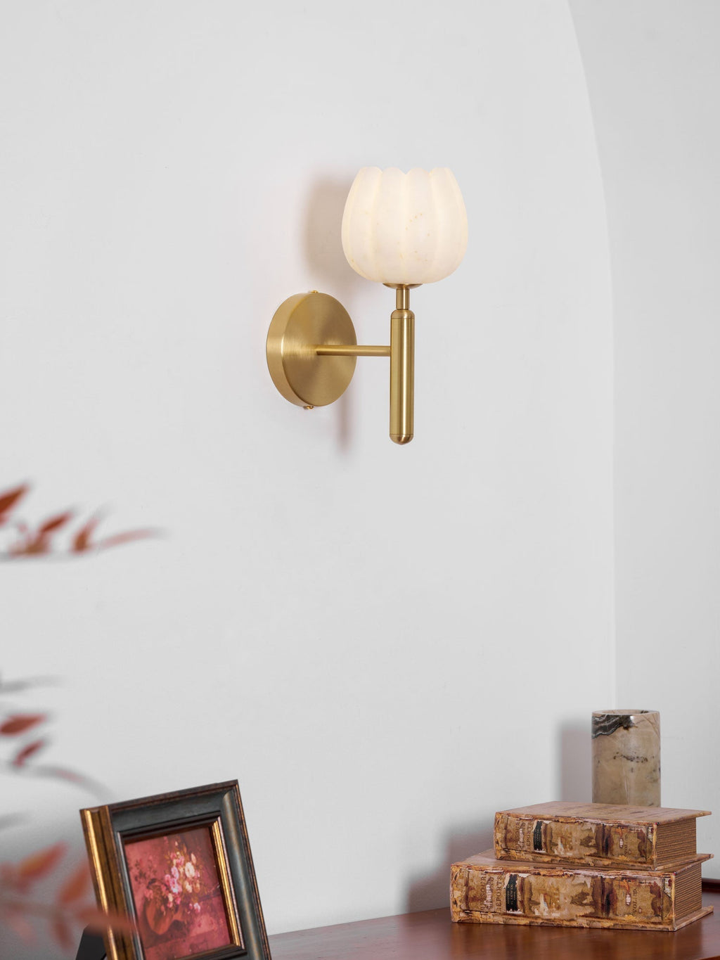 Textured Tulip Shade Wall Light – Round Metal Backplate – view 48