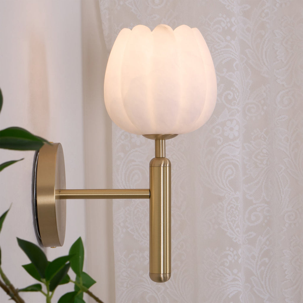 Textured Tulip Shade Wall Light – Round Metal Backplate