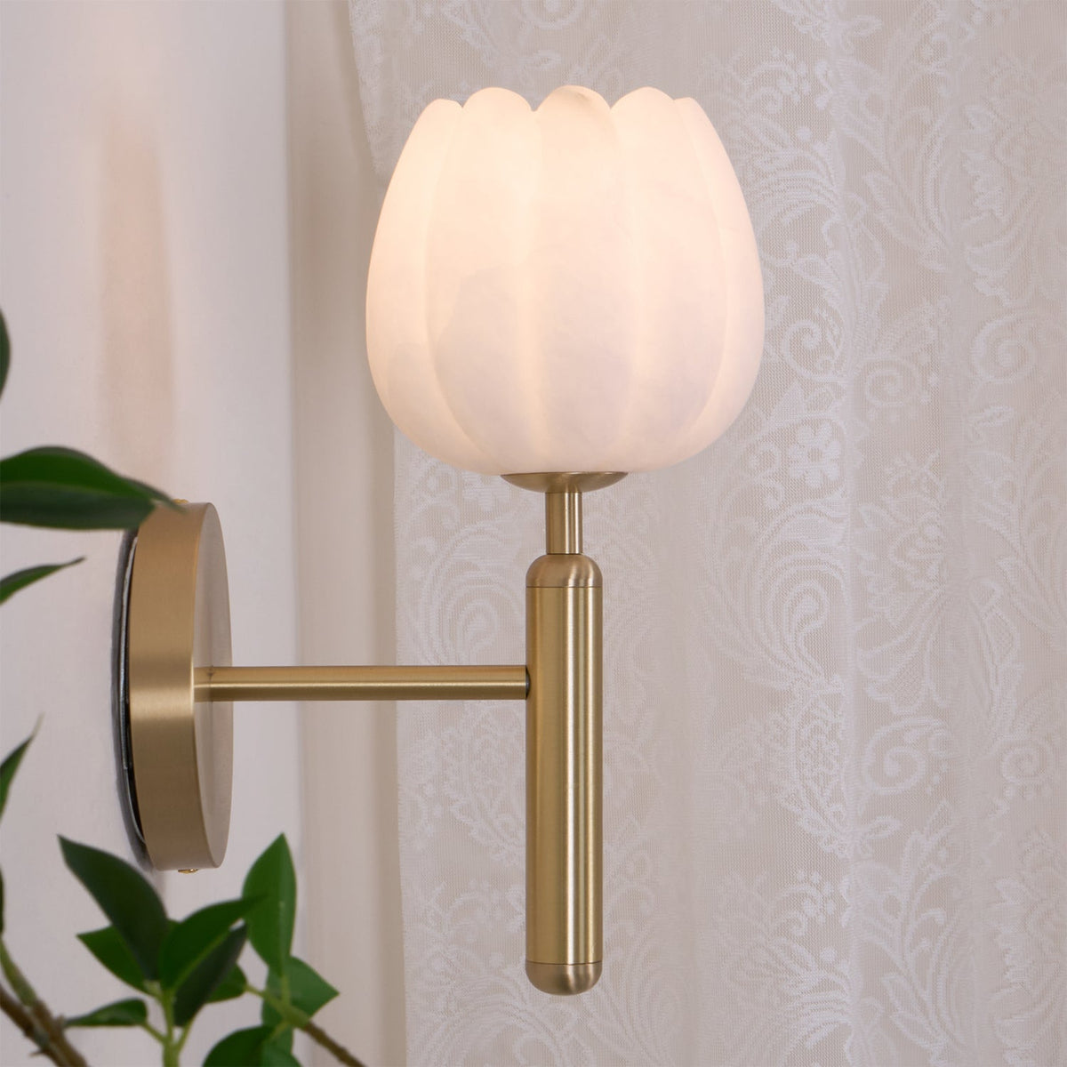 Textured Tulip Shade Wall Light – Round Metal Backplate