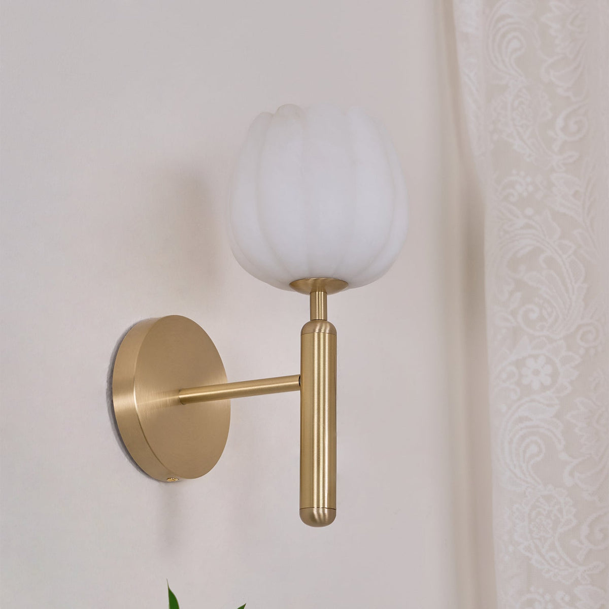 Textured Tulip Shade Wall Light – Round Metal Backplate – view 31